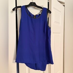 Daniel Rainn Royal Blue Sleeveless Shell with Faux Leather Trim